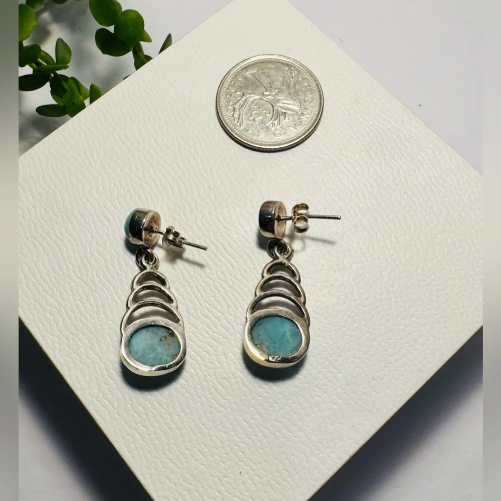 Sterling Silver 925 Larimar Drop Dangle Earrings - Picture 6 of 11